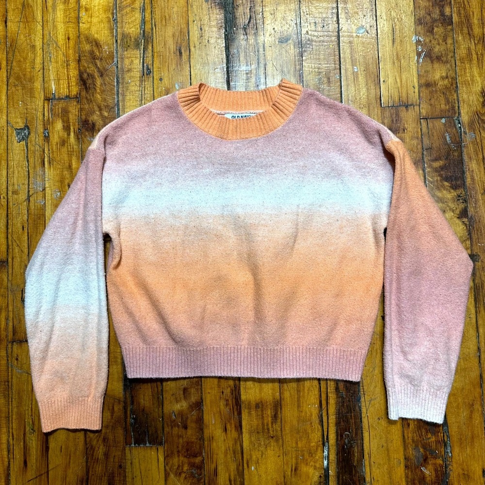 Old Navy Sweater Girls Large Peach Pink Gradient Ribbed Hem & Cuff Cozy Casual
